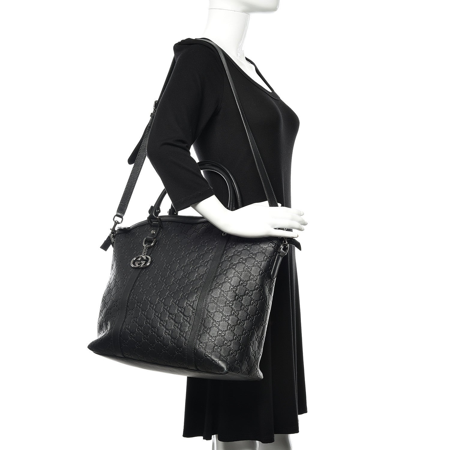 Gucci Guccissima Large GG Charm Convertible Dome Satchel Black 2 of 9