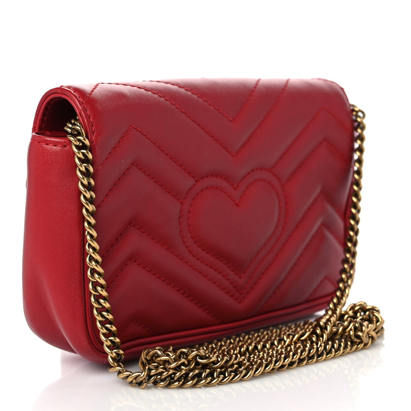 Calfskin Matelasse Super Mini GG Marmont Shoulder Bag Hibiscus Red