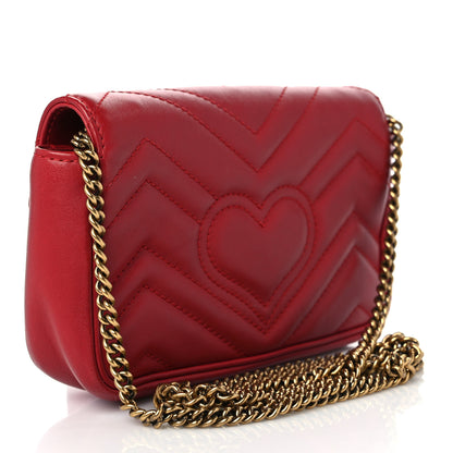Gucci Calfskin Matelasse Super Mini GG Marmont Shoulder Bag Hibiscus Red 3 of 9