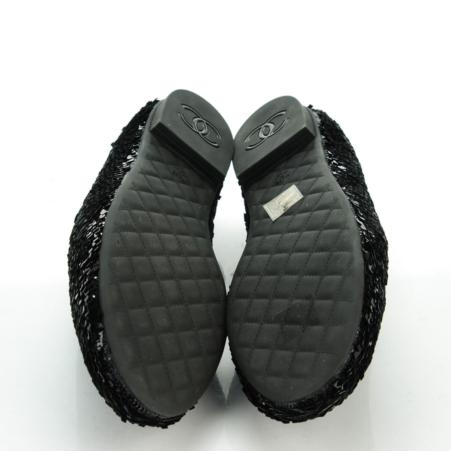 Chanel Sequin CC Loafers 38.5 Black 5 of 9
