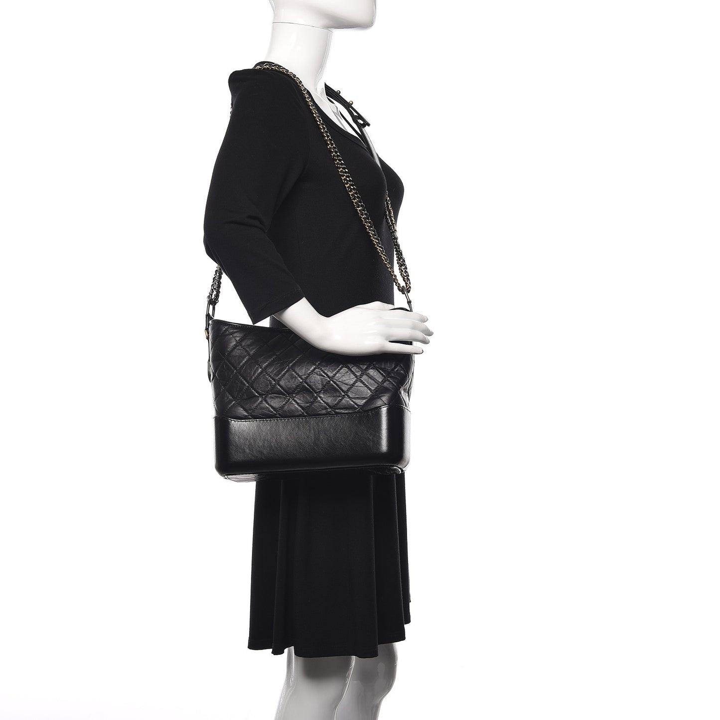 Aged Calfskin Quilted Medium Gabrielle Hobo Black
