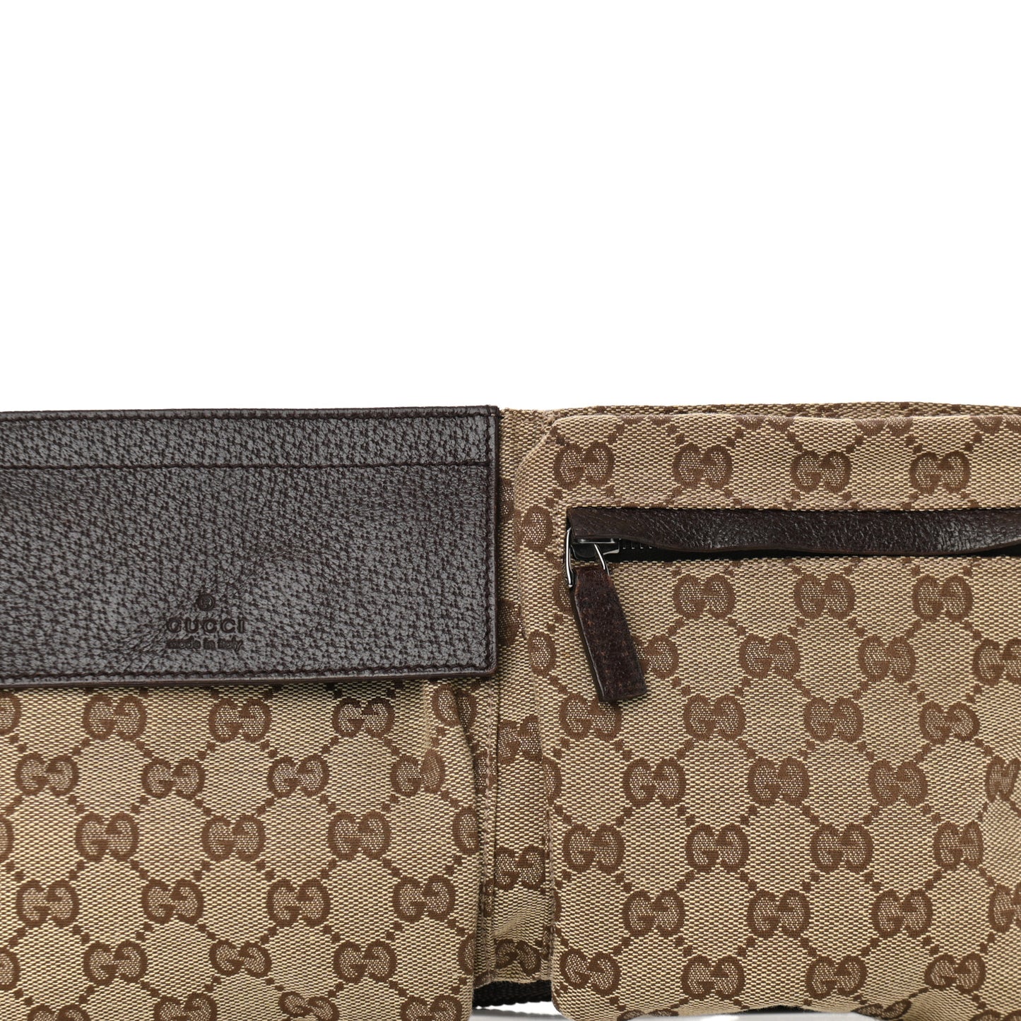 GG Monogram Double Pocket Belt Bag Dark Brown