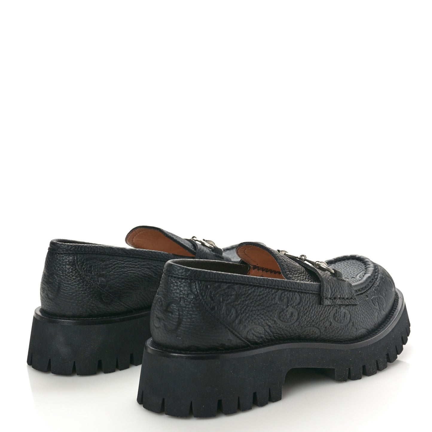 Piuma Calfskin Embossed Womens Platform Lug Sole Loafers 40 Black