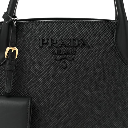 Prada Saffiano Cuir Calfskin Small Monochrome Top Handle Tote Black 7 of 9