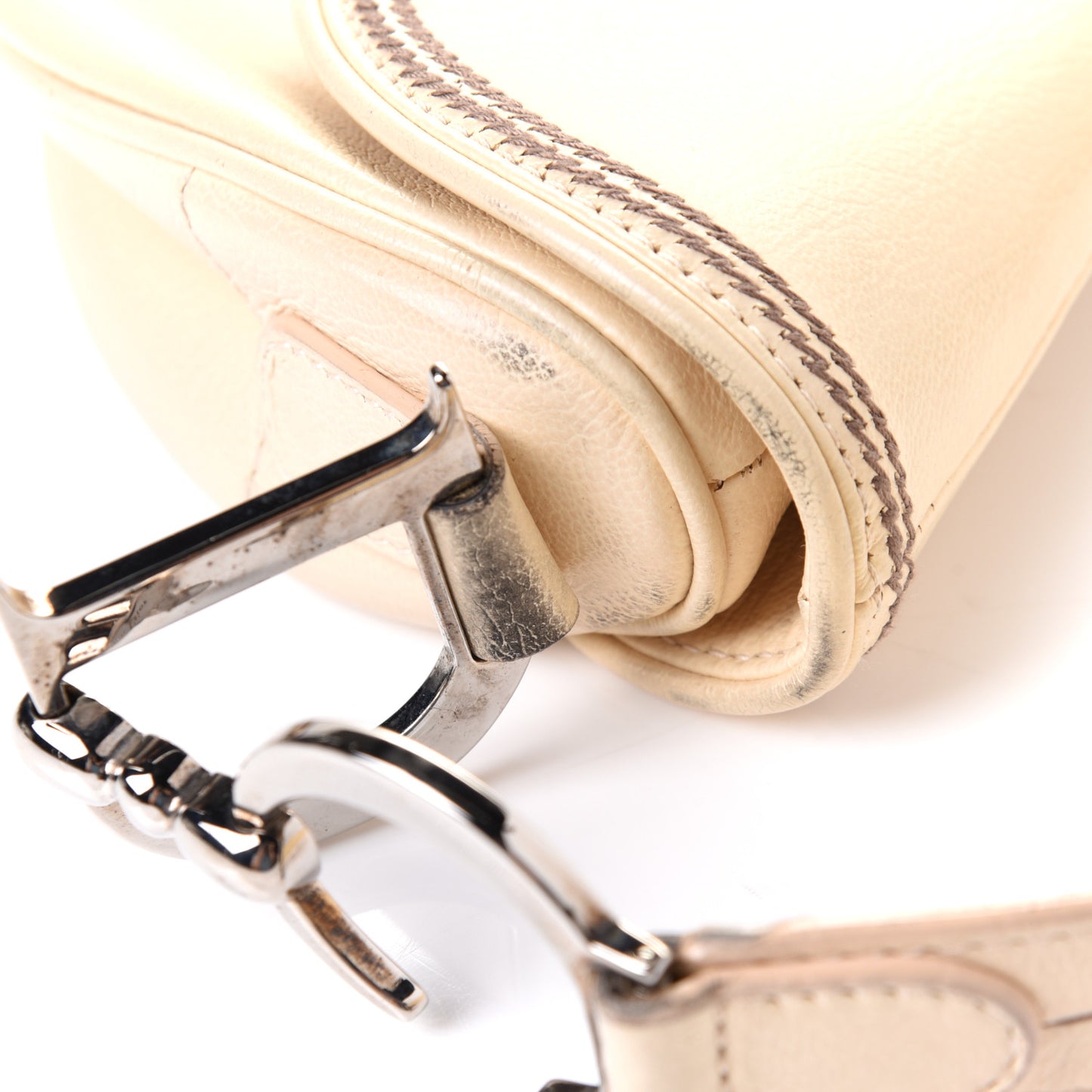 Grained Calfskin Saddle Bag Beige