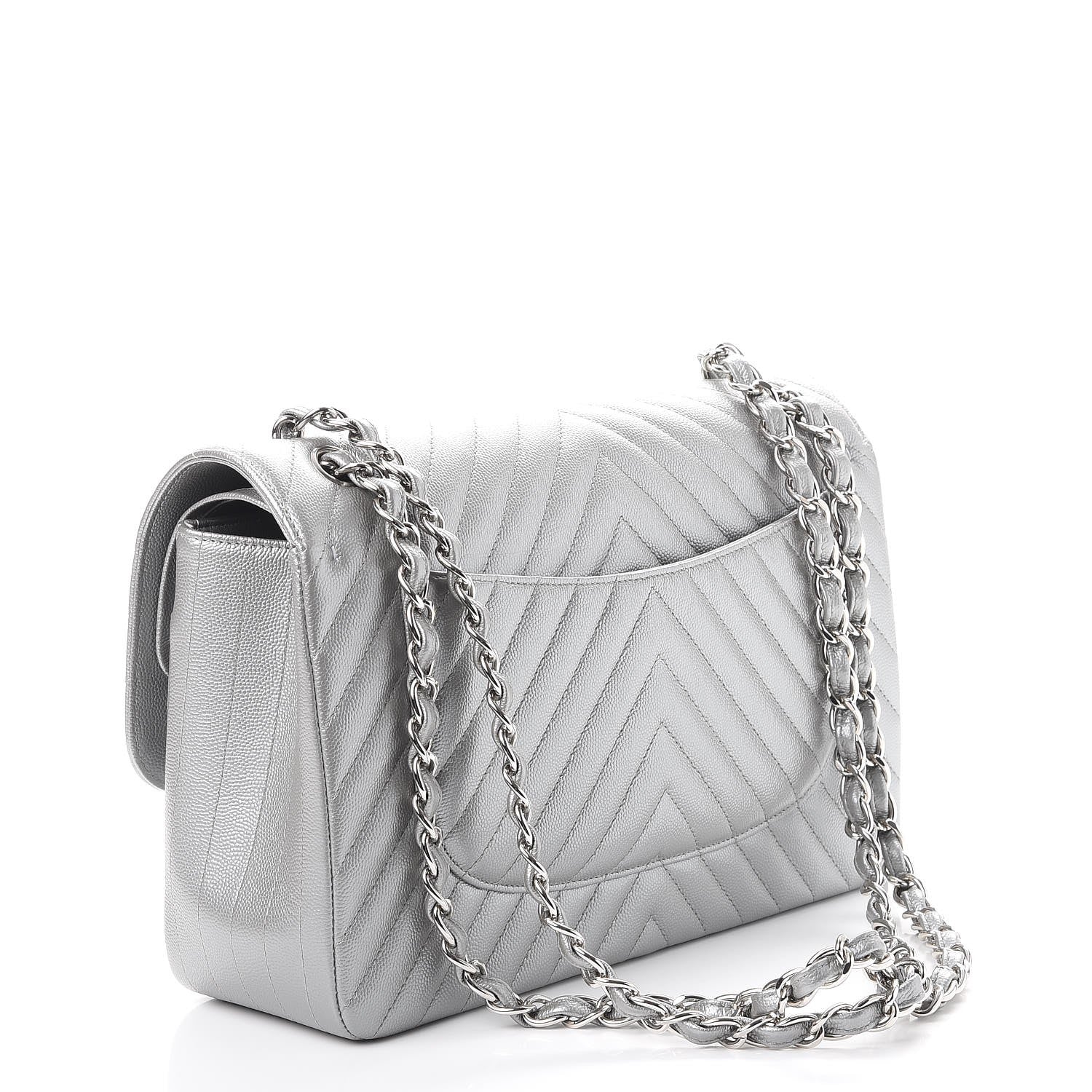 Chanel Caviar Chevron Quilted Jumbo Double Silver 3 of 11