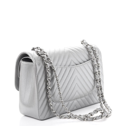 Chanel Caviar Chevron Quilted Jumbo Double Silver 3 of 11