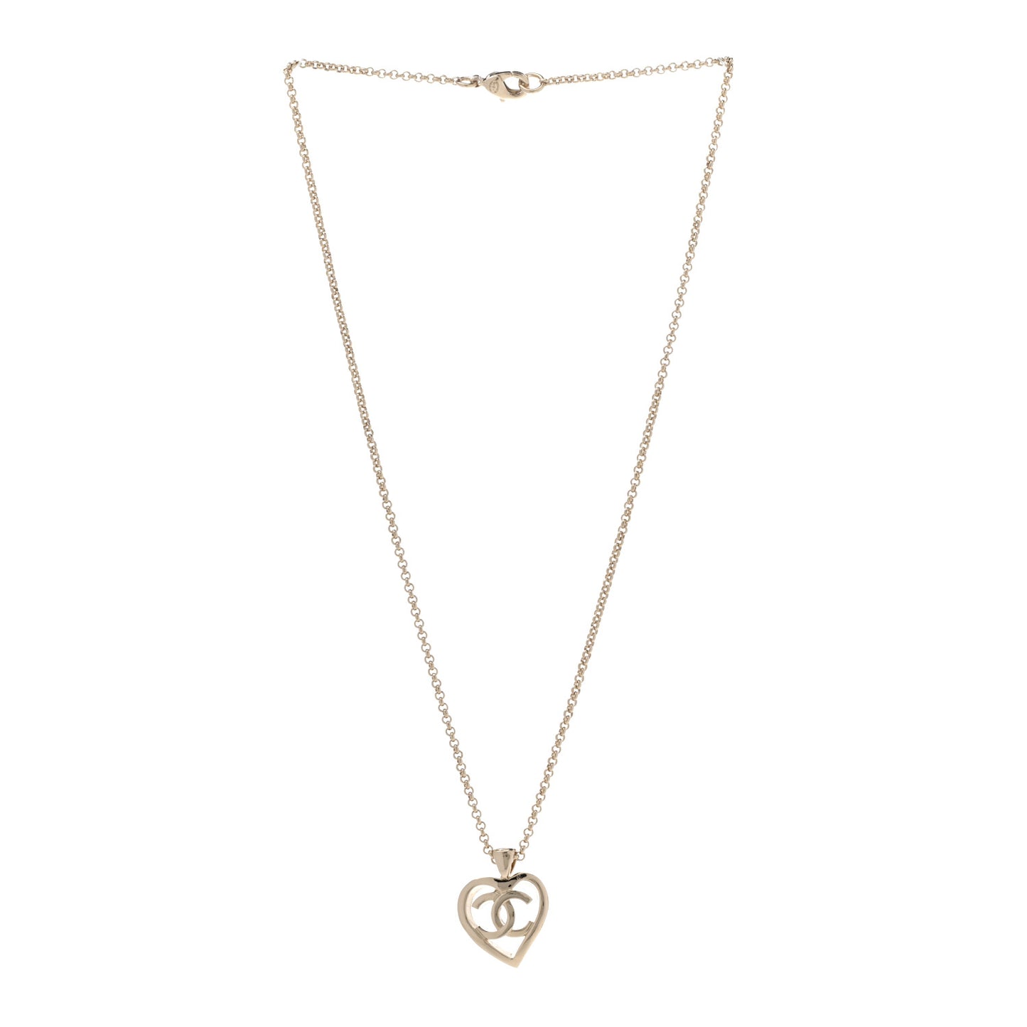 Metal CC Heart Coco Pendant Necklace Gold