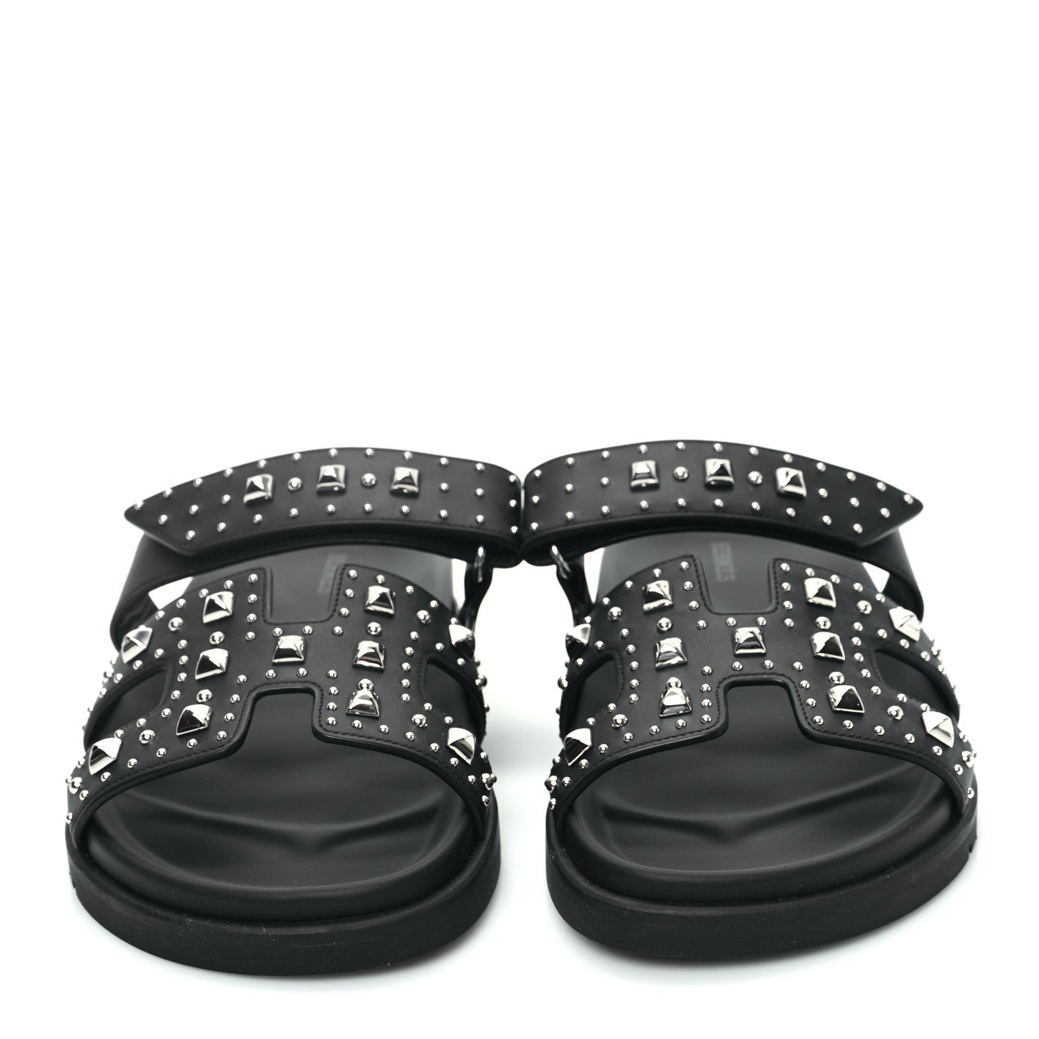 Hermes Calfskin Medor Studded Womens Chypre Sandals 39.5 Black 2 of 8