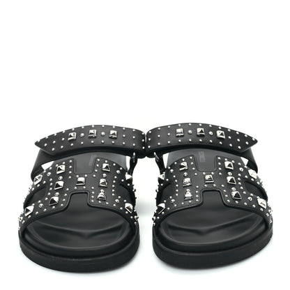 Hermes Calfskin Medor Studded Womens Chypre Sandals 39.5 Black 2 of 8