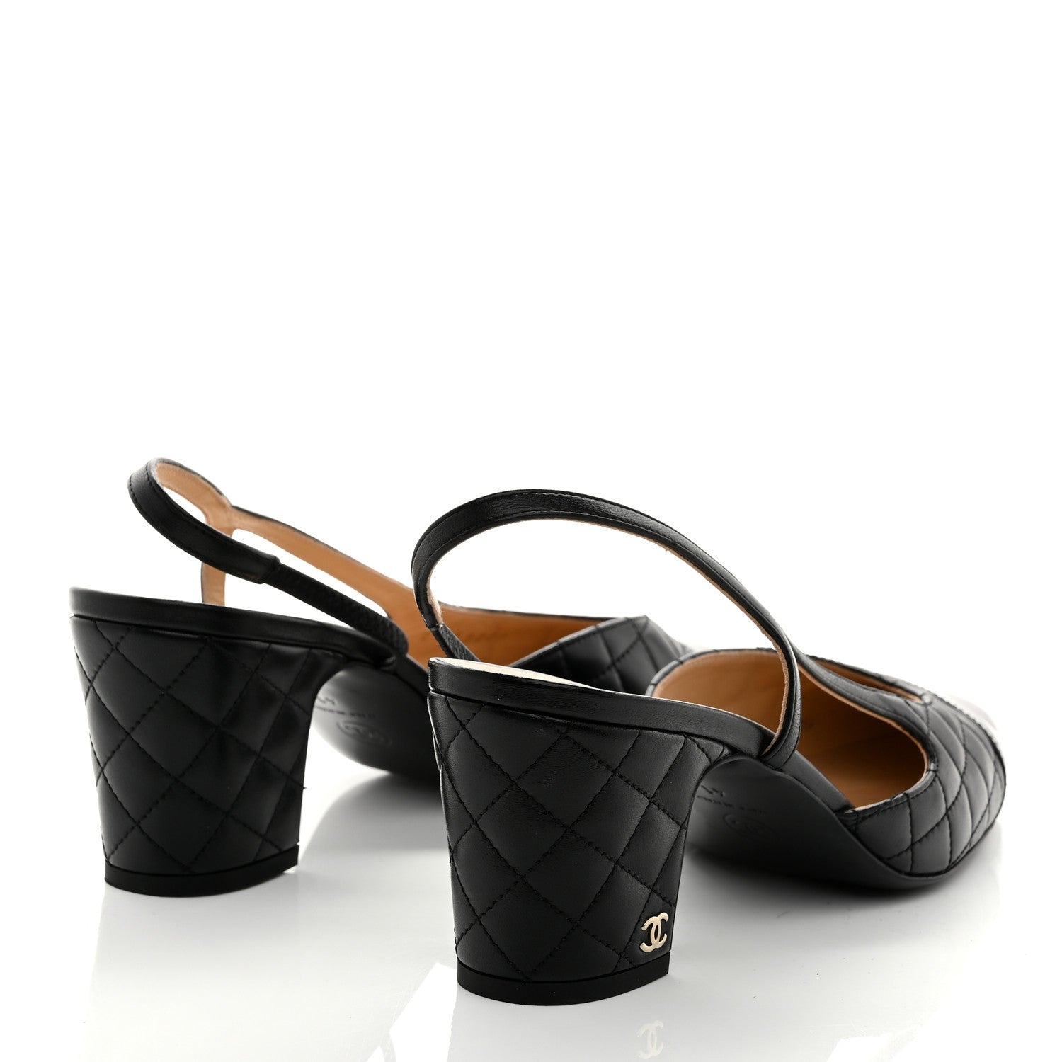 Chanel Lambskin Patent Calfskin Quilted Cap Toe CC Slingback Pumps 41 Black 4 of 10