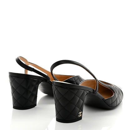 Chanel Lambskin Patent Calfskin Quilted Cap Toe CC Slingback Pumps 41 Black 4 of 10