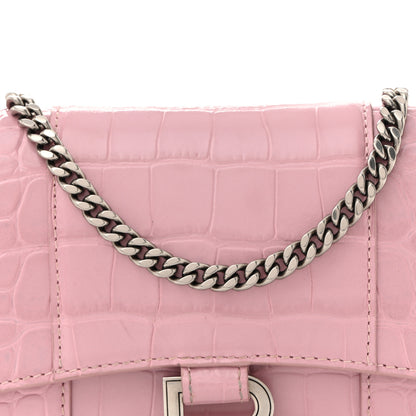 Balenciaga Shiny Calfskin Crocodile Embossed Hourglass Chain Bag Powder Pink 7 of 9