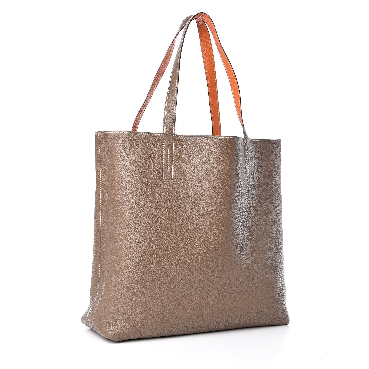 Hermes Taurillon Clemence Double Sens 35 Reversible Tote Orange Etoupe 4 of 13