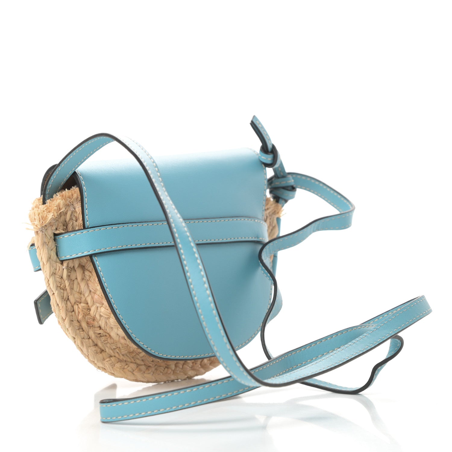 Loewe Calfskin Raffia Mini Gate Crossbody Bag Light Blue Natural 3 of 11
