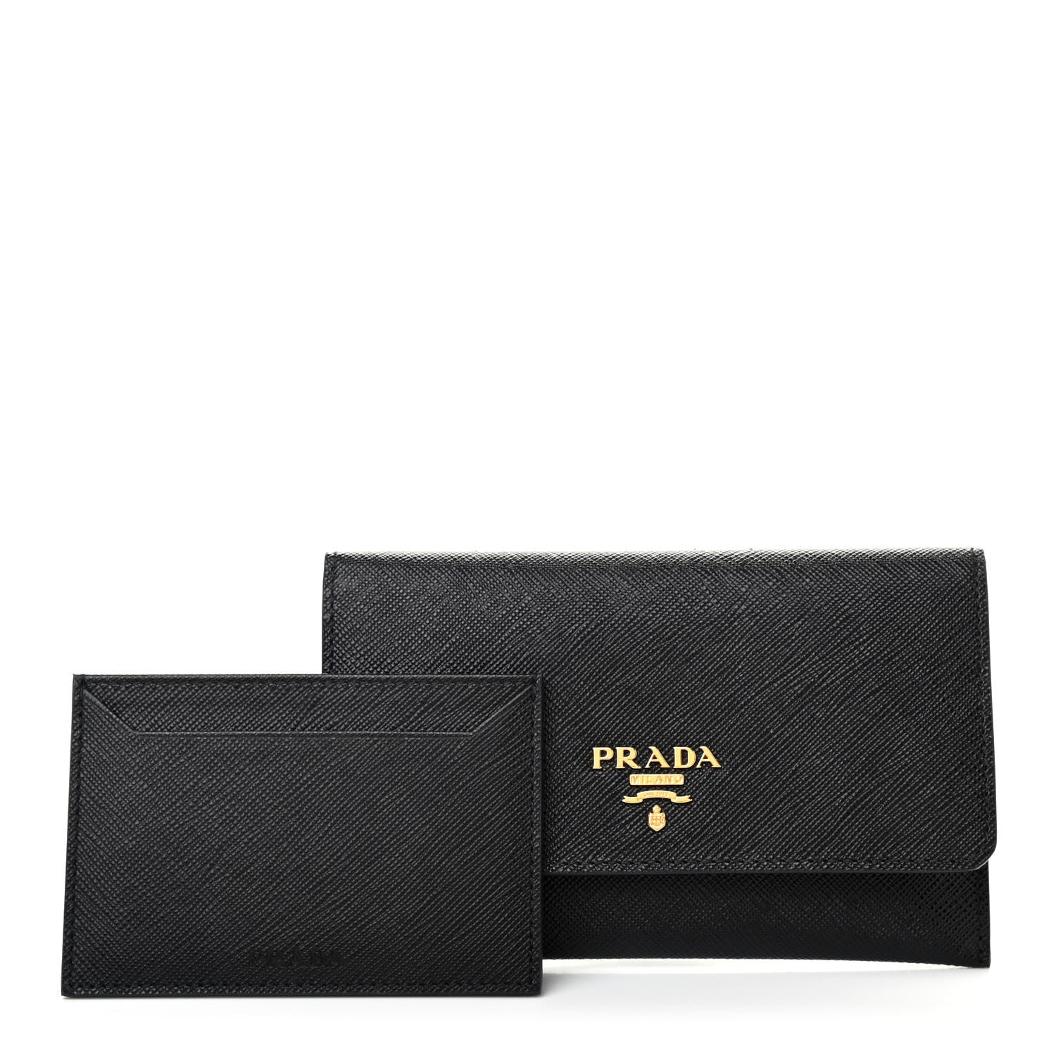 Prada Saffiano Metal Flap Wallet Black 1 of 8