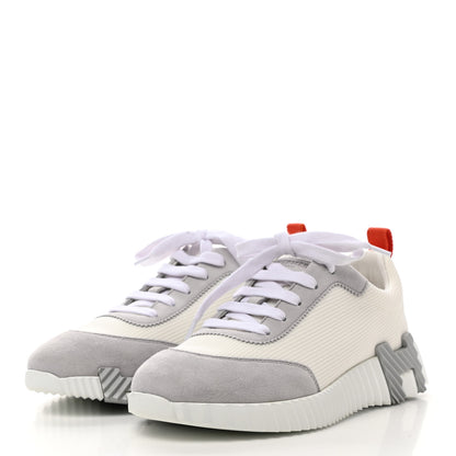 Hermes Technical Canvas Suede Goatskin Bouncing Sneakers 37 White Multicolor 3 of 9