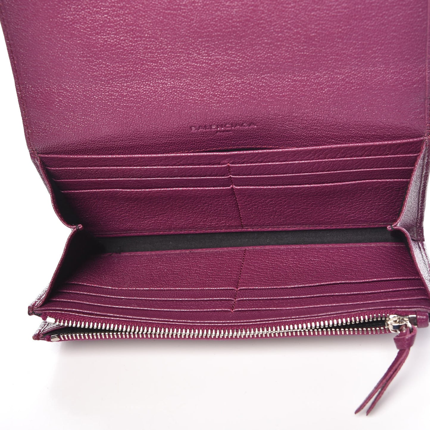 Chevre Silver Metallic Edge Hardware Money Wallet Violet Prune