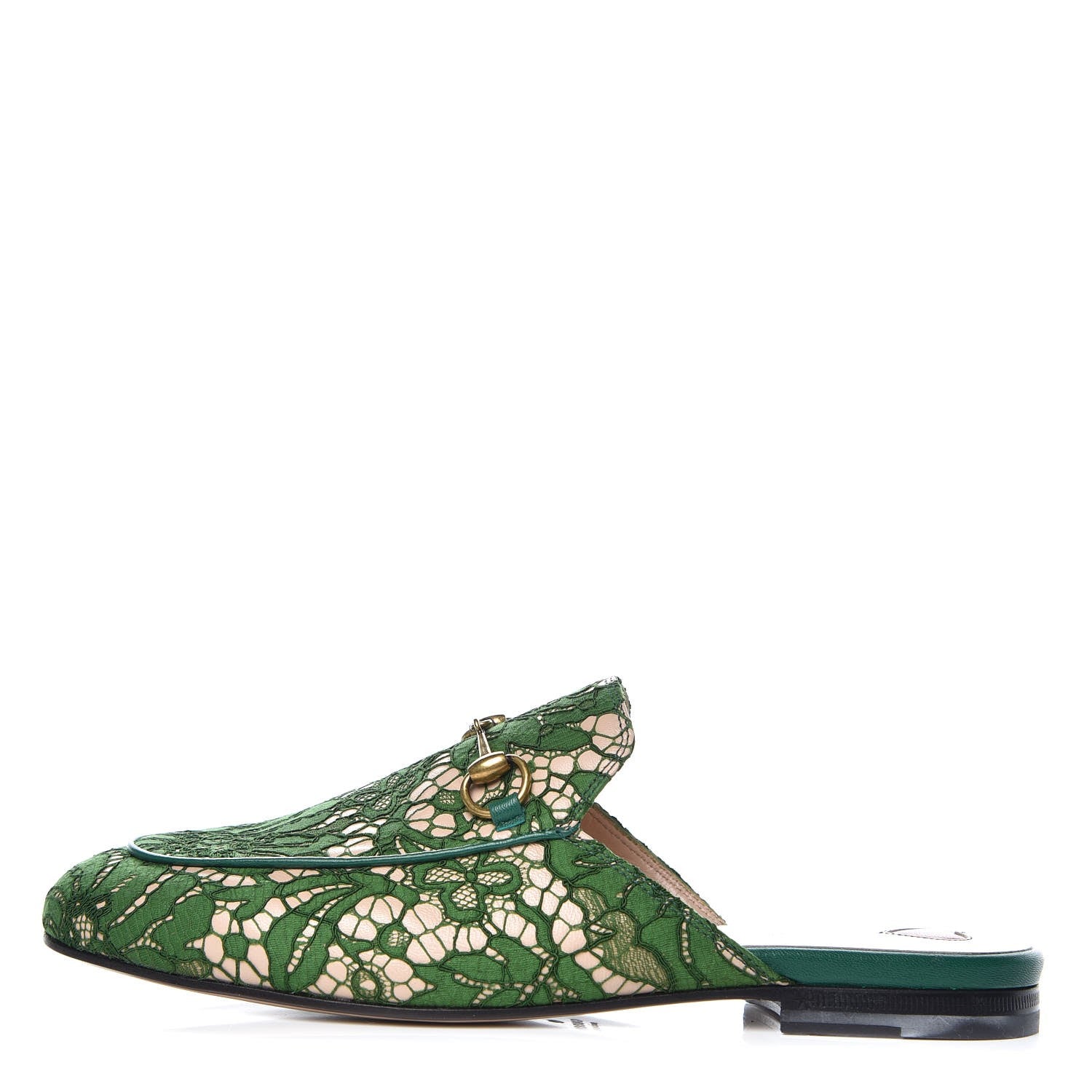 Gucci Lace Malaga Kid Womens Princetown Slippers 38 Green Grass Skin Rose 1 of 10