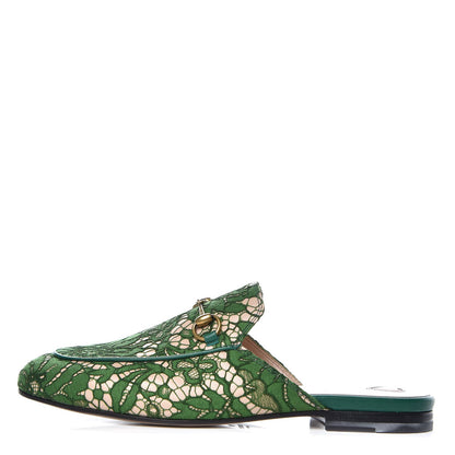 Gucci Lace Malaga Kid Womens Princetown Slippers 38 Green Grass Skin Rose 1 of 10