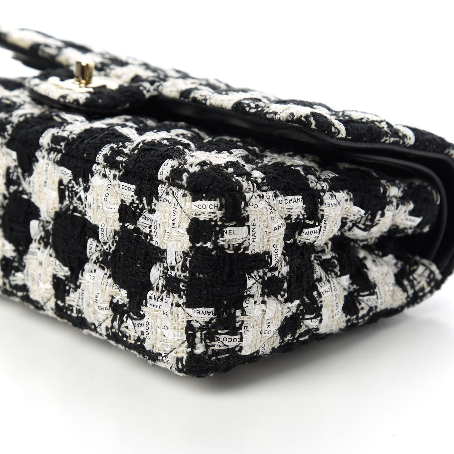 Tweed Quilted Medium Double Flap Black Ecru White