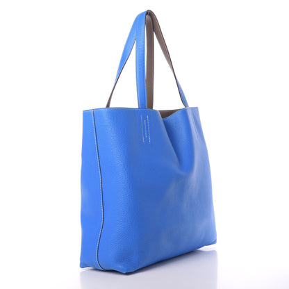 Hermes Taurillon Clemence Double Sens 45 Reversible Tote Bleu Hydra Etoupe 5 of 19