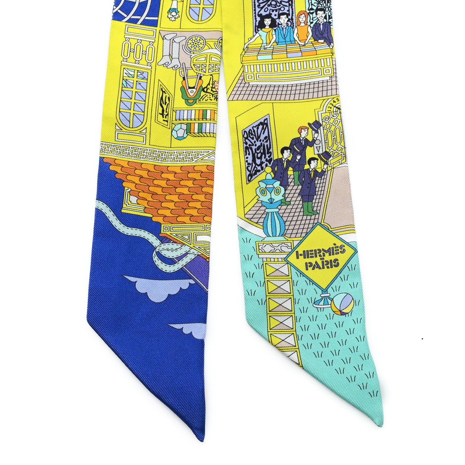 Hermes Silk La Maison des Carres Twilly Jaune Vif Bleu Roy Turquoise 2 of 4