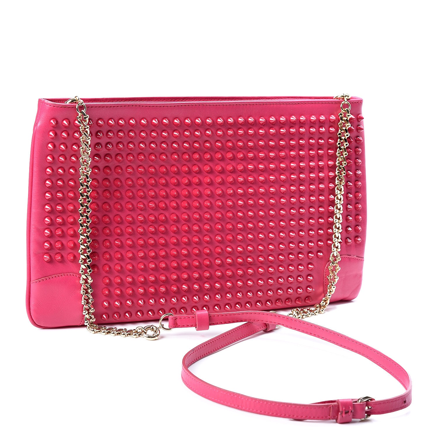 Christian Louboutin Calfskin Spikes Loubiposh Chain Clutch Fuchsia 2 of 9