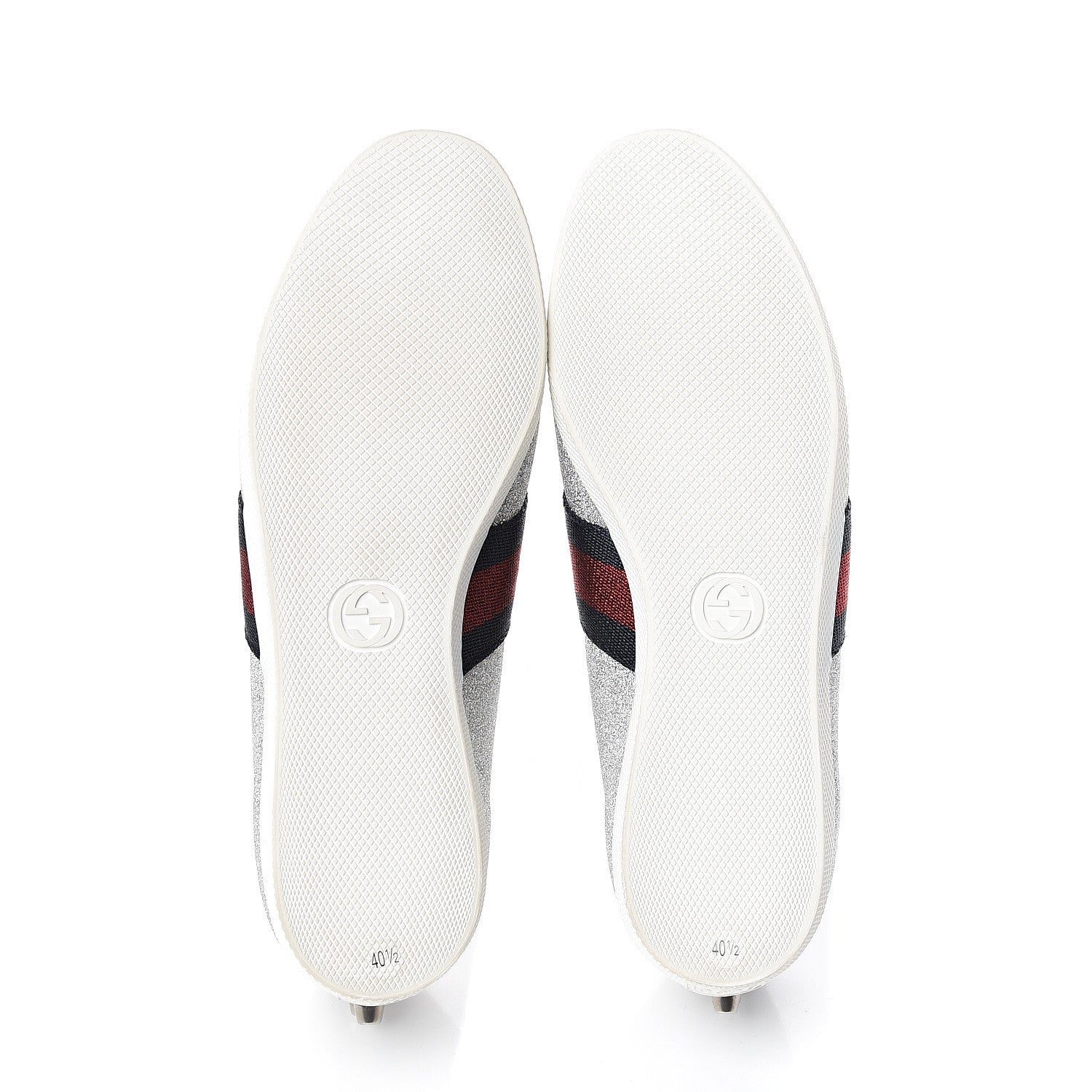 Gucci Glitter Fabric Studded Web Sneakers 40.5 Silver 5 of 10