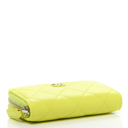 Chanel Lambskin Quilted Zip Coin Purse Wallet Neon Yellow 3 of 8