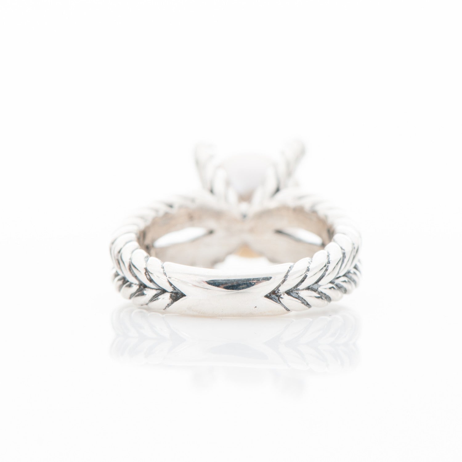 David Yurman Sterling Silver Pave Diamond 10mm Pearl Cable Ring 6.25 4 of 5