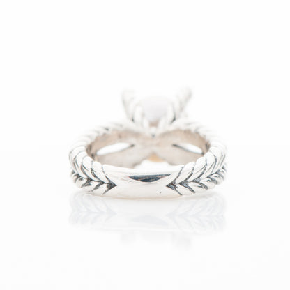 David Yurman Sterling Silver Pave Diamond 10mm Pearl Cable Ring 6.25 4 of 5