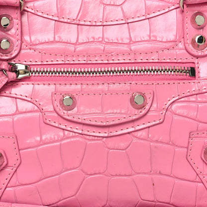Balenciaga Shiny Supple Calfskin Crocodile Embossed Classic Silver Hardware Mini City Baby Pink 9 of 14