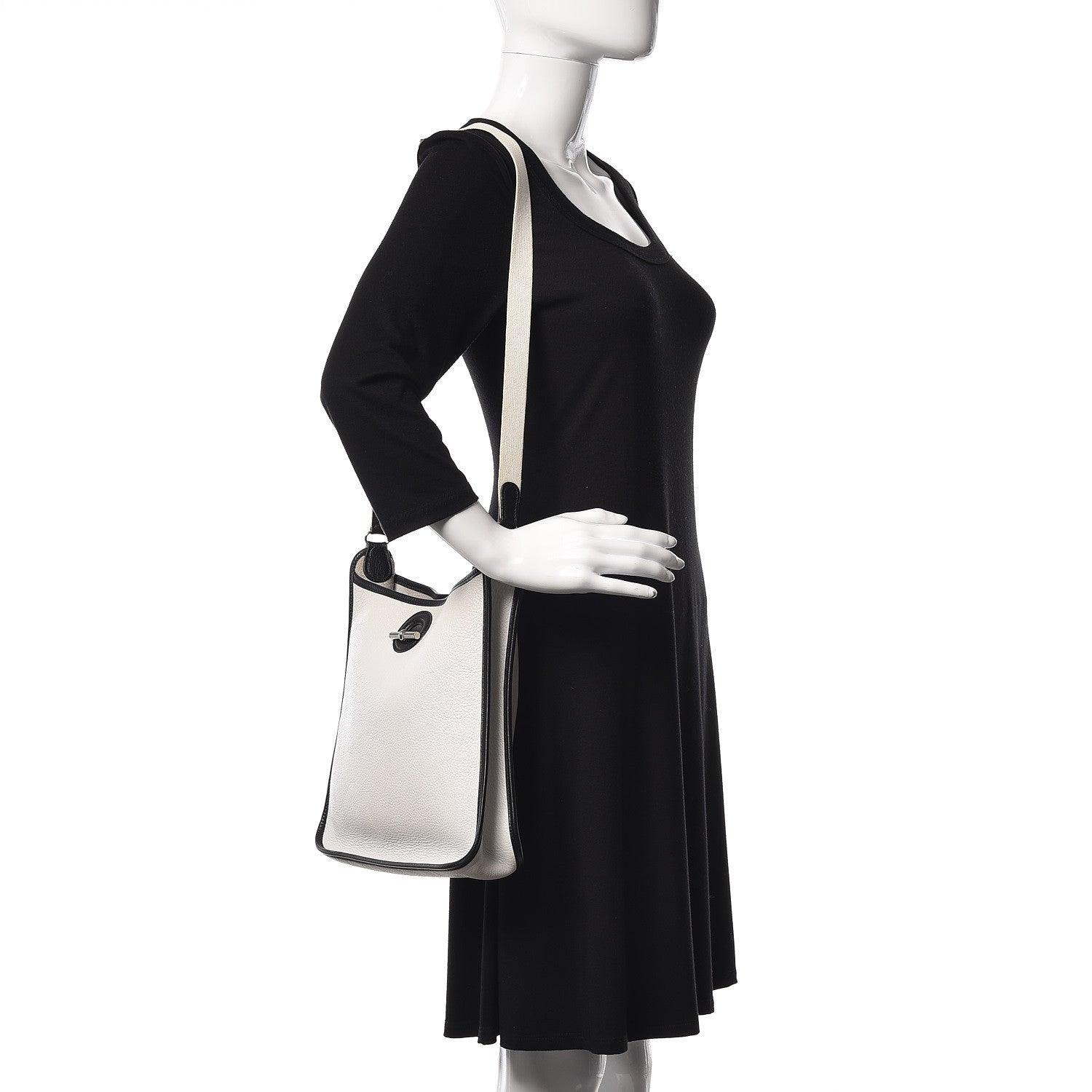 Hermes Taurillon Clemence Vespa PM White Black 2 of 16