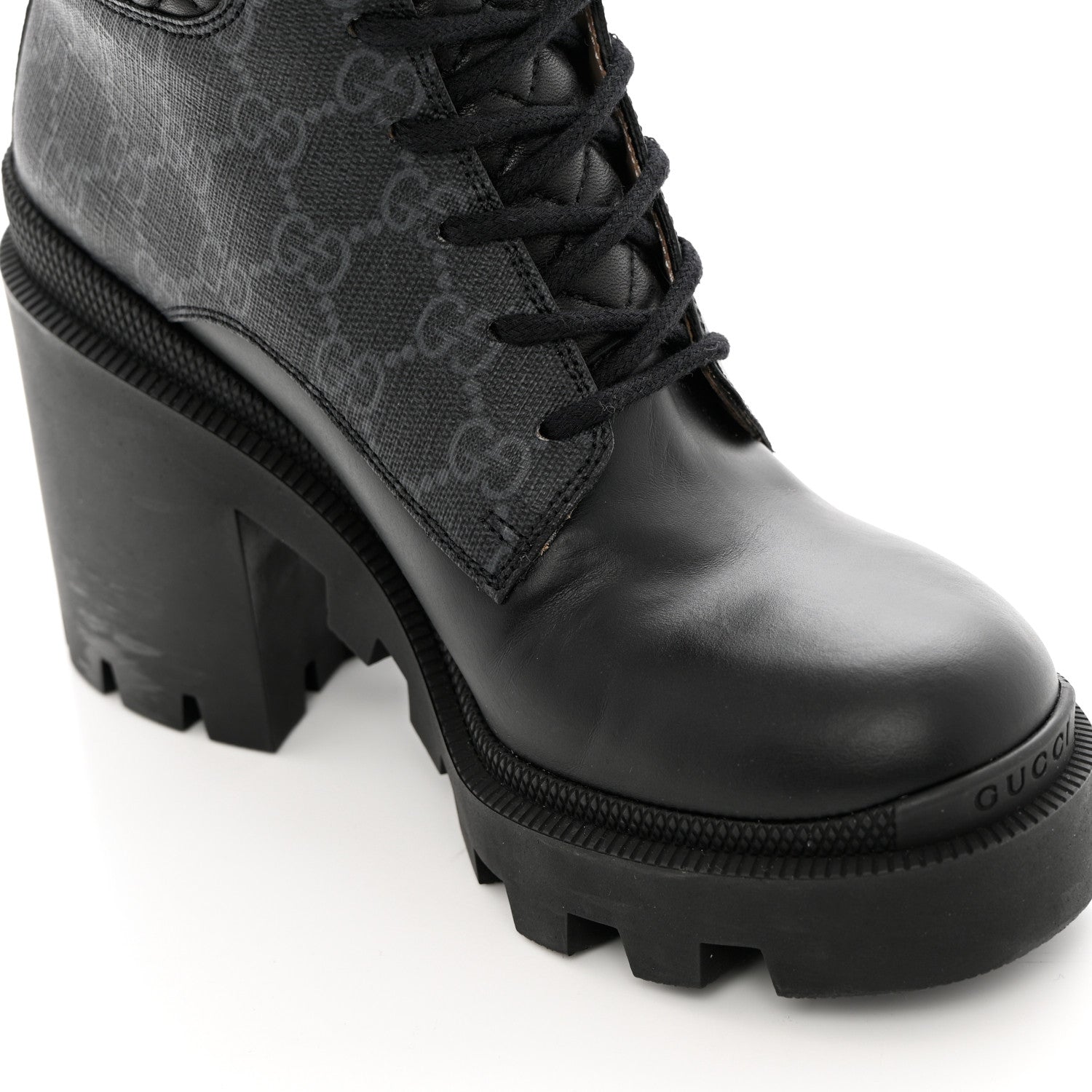 Gucci Apollo Calfskin GG Supreme Nappa Samoa Quilted Lace Up Ankle Boots 36 Black 12 of 12
