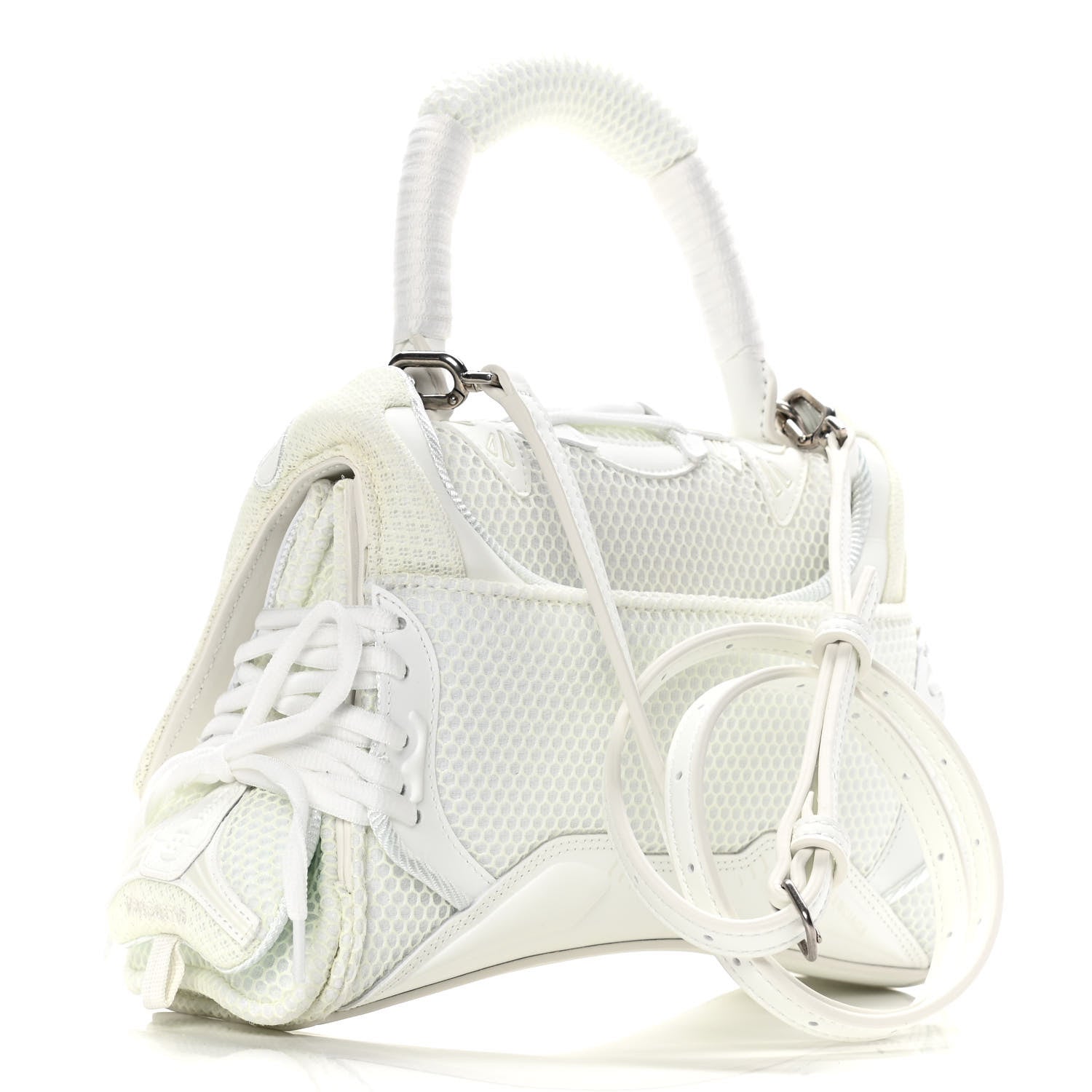 Balenciaga Faux Calfskin Fabric Glow In The Dark Small Sneakerhead Top Handle Bag White 2 of 9