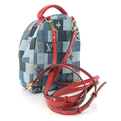 Louis Vuitton Denim Damier Monogram Patchwork Palm Springs Backpack Mini Blue Rouge 3 of 11