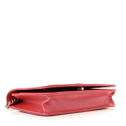 Chanel Goatskin Camellia Embossed Wallet On Chain WOC Pink 4 of 12