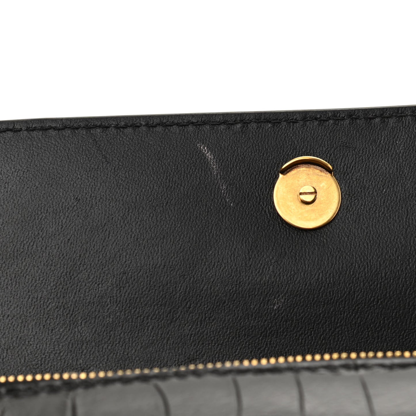 Extra Supple Calfskin Crocodile Embossed Gossip Wallet On Chain Black