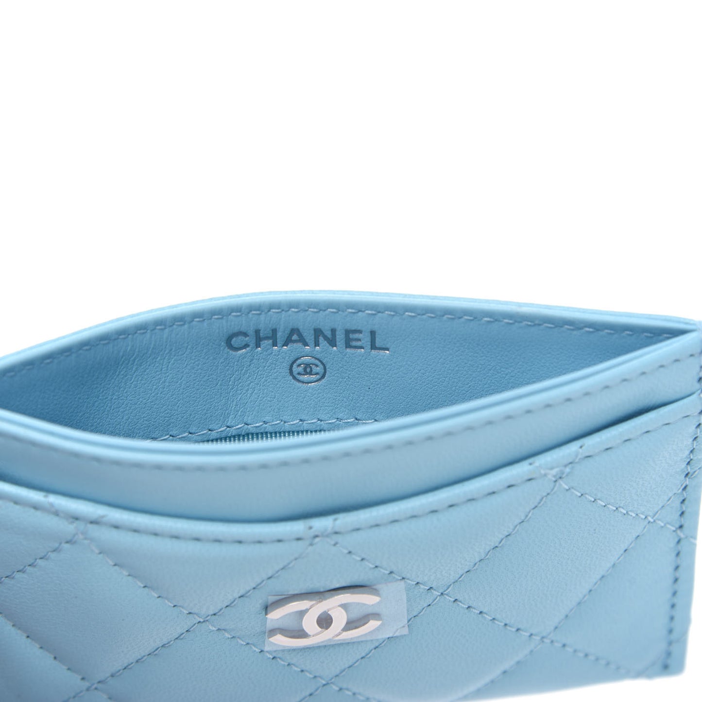 Lambskin Quilted Card Holder Neon Blue