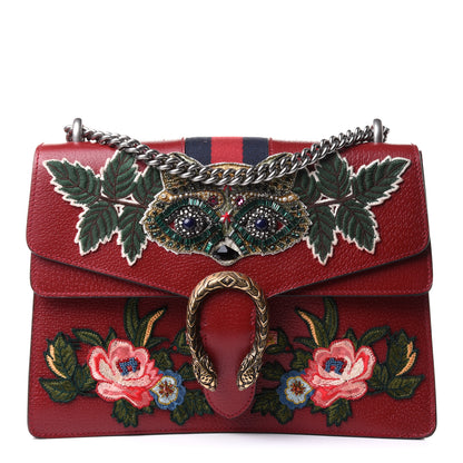Gucci Calfskin Web Raccoon Embroidered Medium Dionysus Shoulder Bag Red 1 of 14