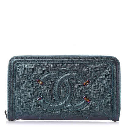 Chanel Iridescent Caviar Quilted Medium Filigree Zip Around Wallet Dark Turquoise 1 of 9