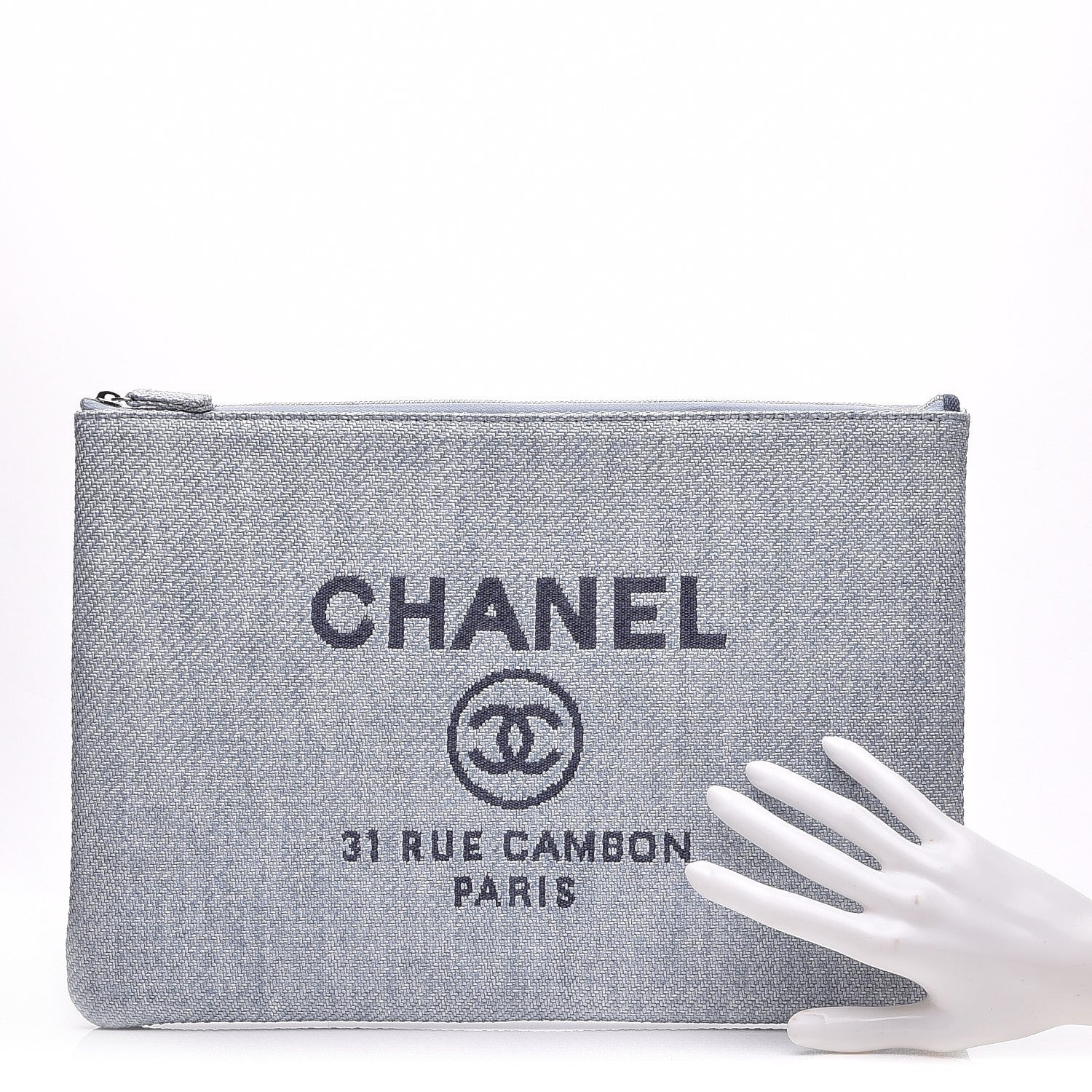 Chanel Canvas Large Deauville Pouch Blue 3 of 8