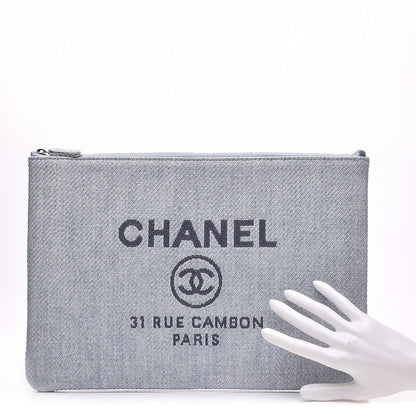 Chanel Canvas Large Deauville Pouch Blue 3 of 8