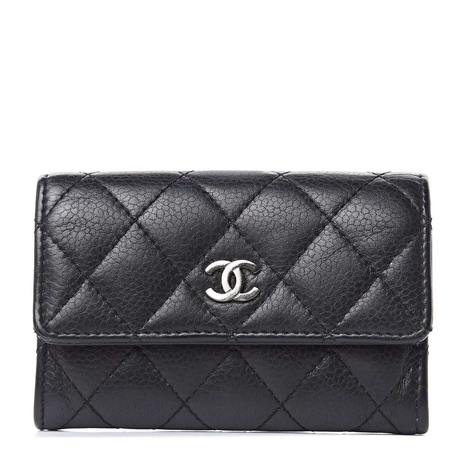 Caviar Quilted Flap Card Holder Black