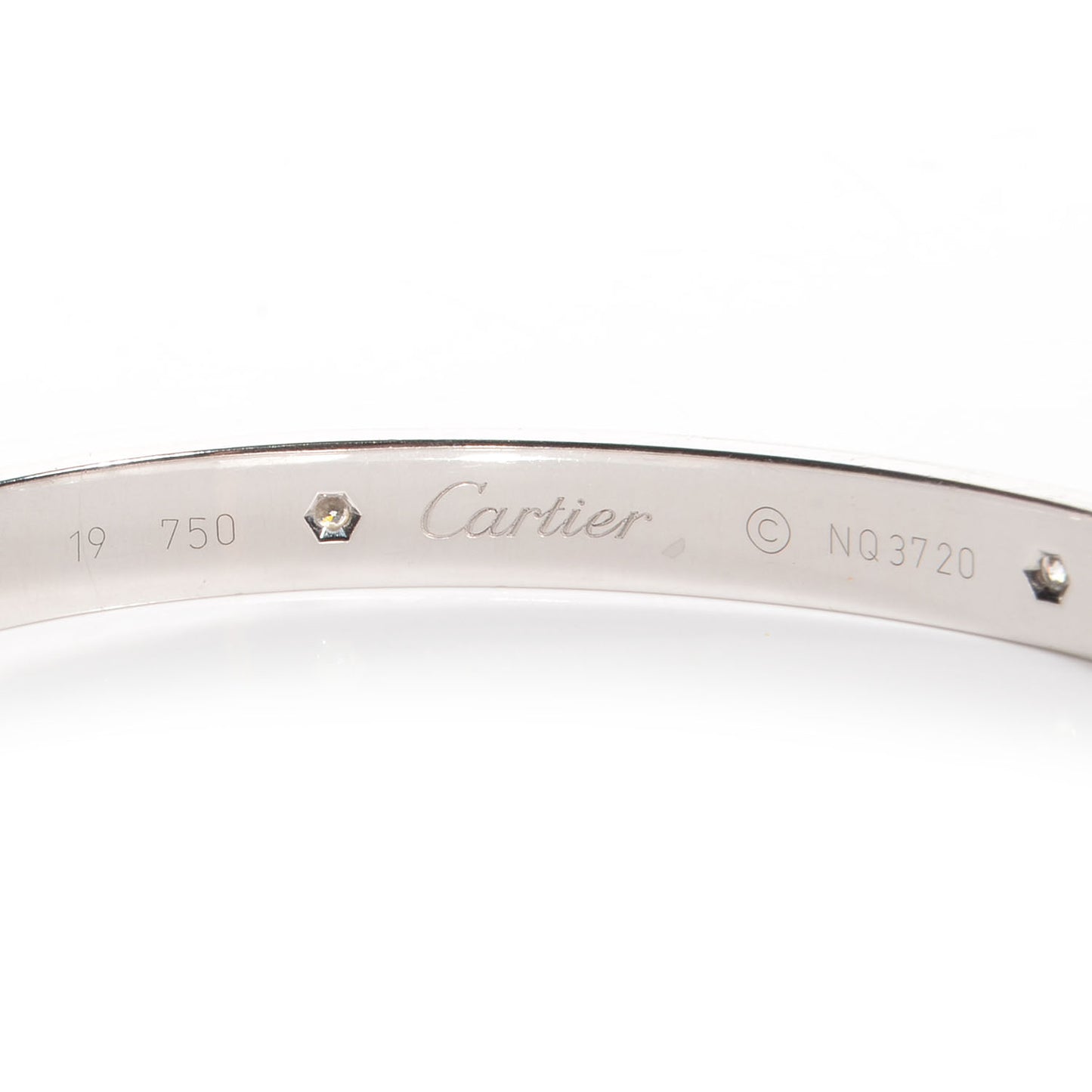 18k White Gold 4 Diamond Love Bracelet Size 19
