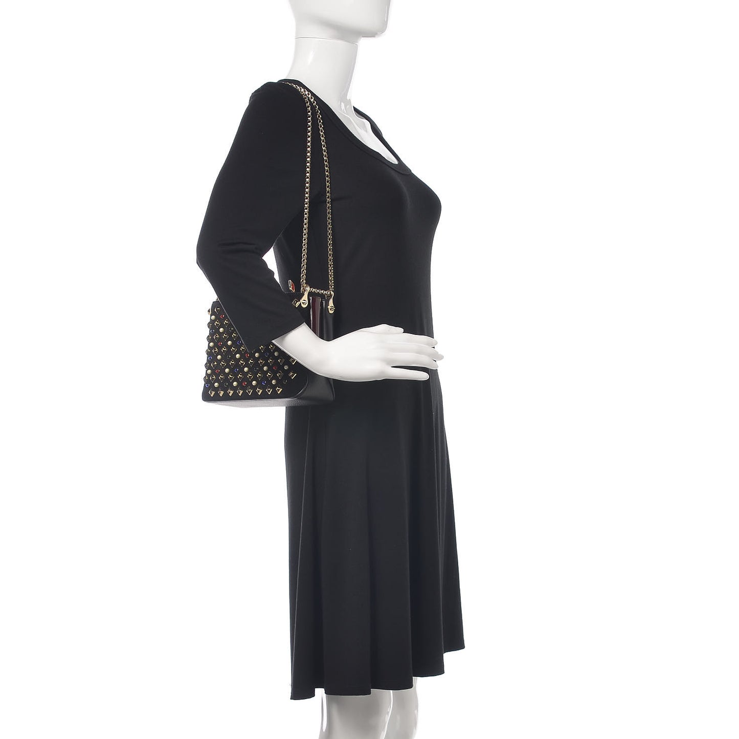Suede Calfskin Spikes Small Triloubi Shoulder Bag Black Multi
