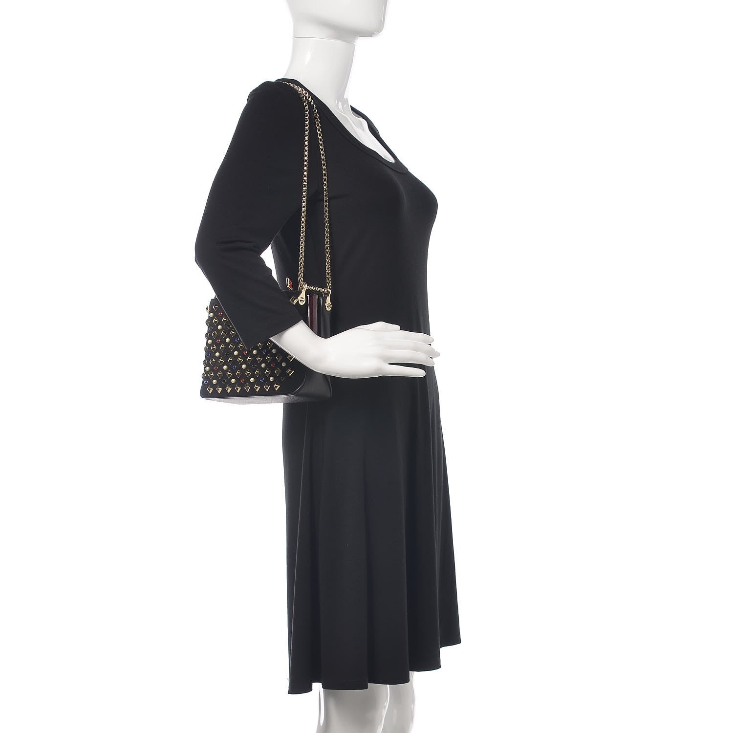 Christian Louboutin Suede Calfskin Spikes Small Triloubi Shoulder Bag Black Multi 2 of 11