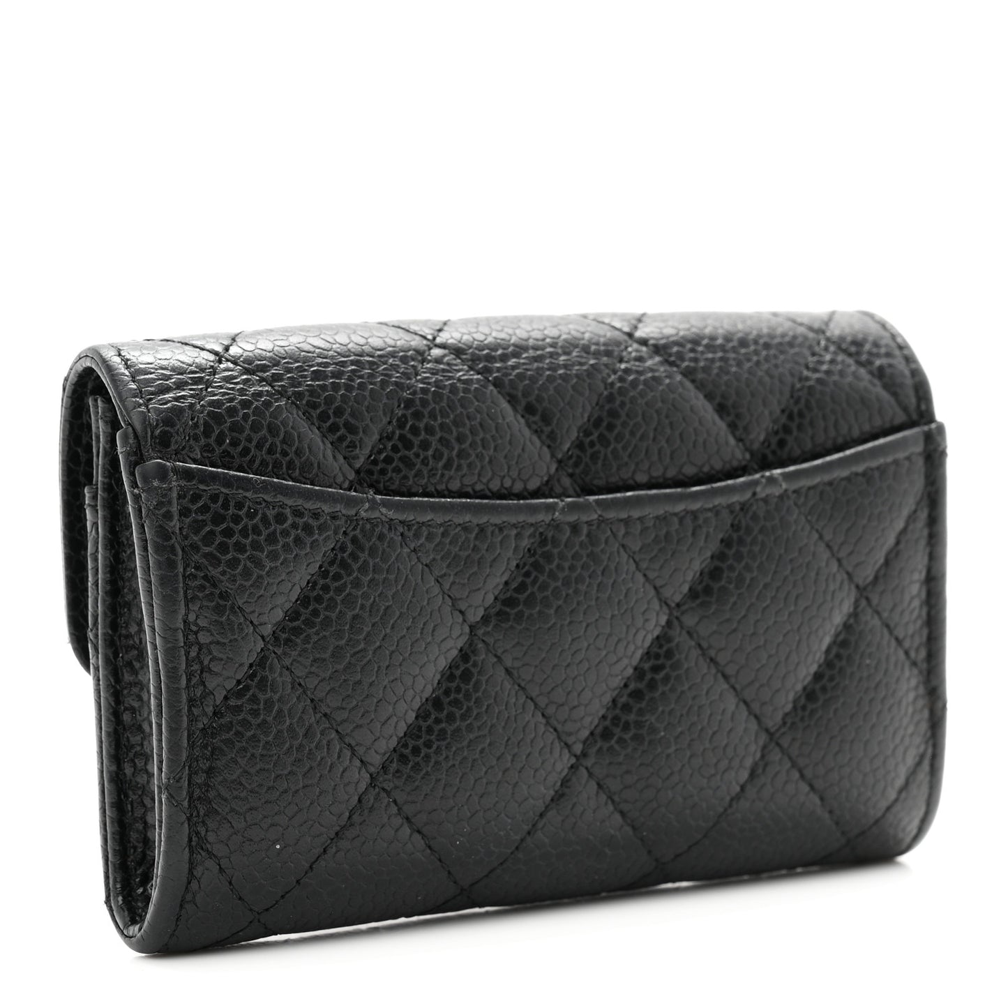 Caviar Quilted Flap Card Holder Wallet Black