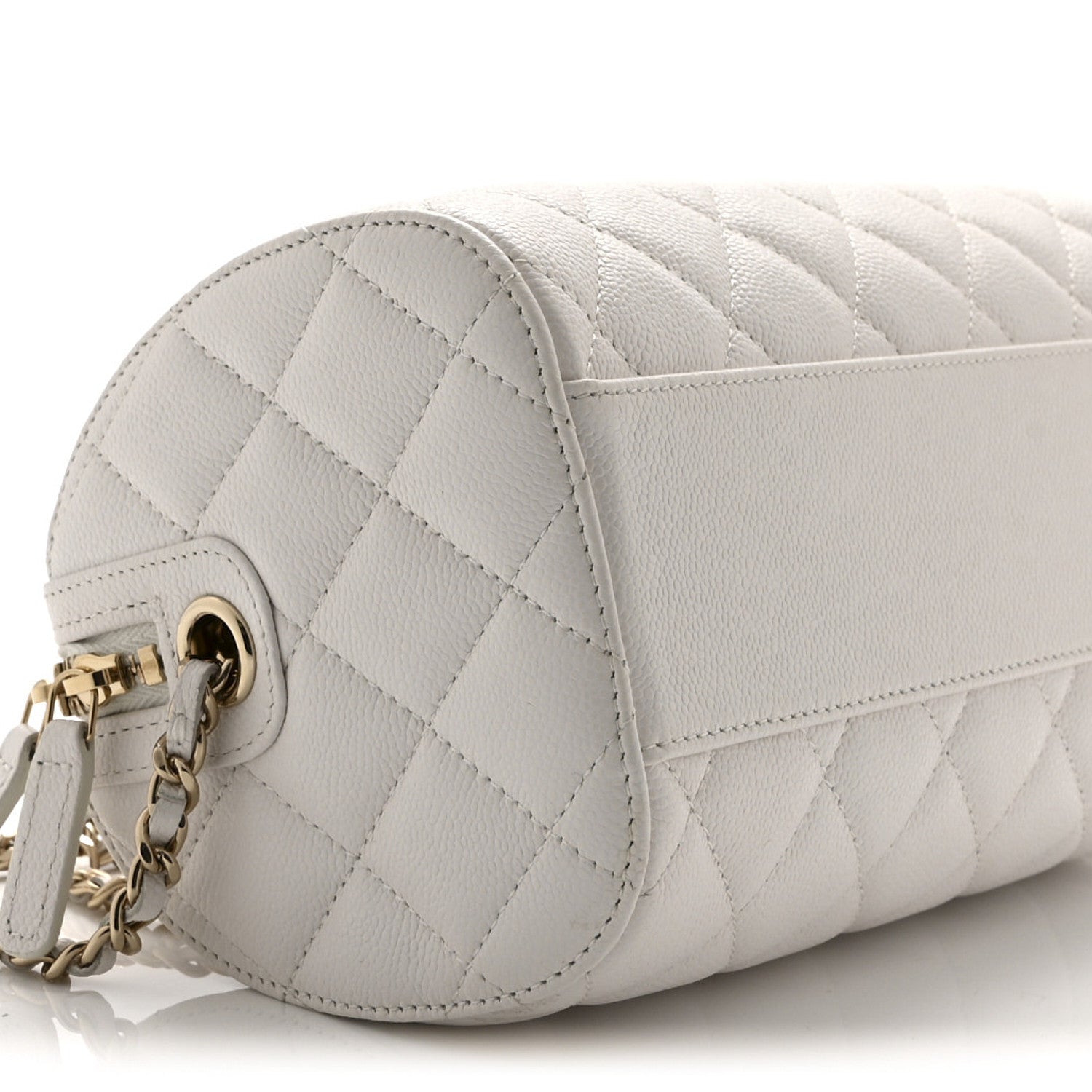 Chanel Caviar Quilted Barrel Clutch With Chain White 9 of 10